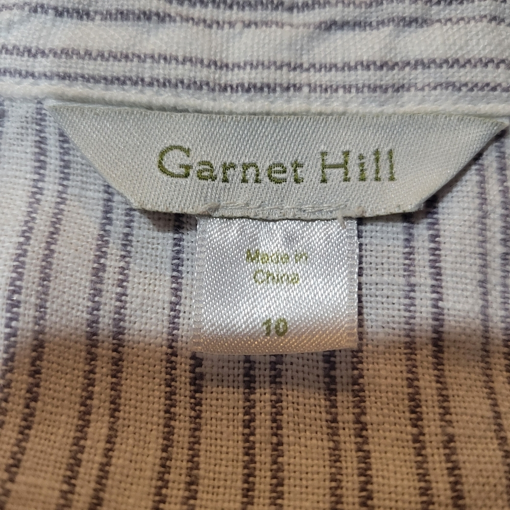 Garnet Hill Linen Shift Dress Women’s Sz 10 Button Front Stripes Lagenlook Boho - Picture 3 of 6